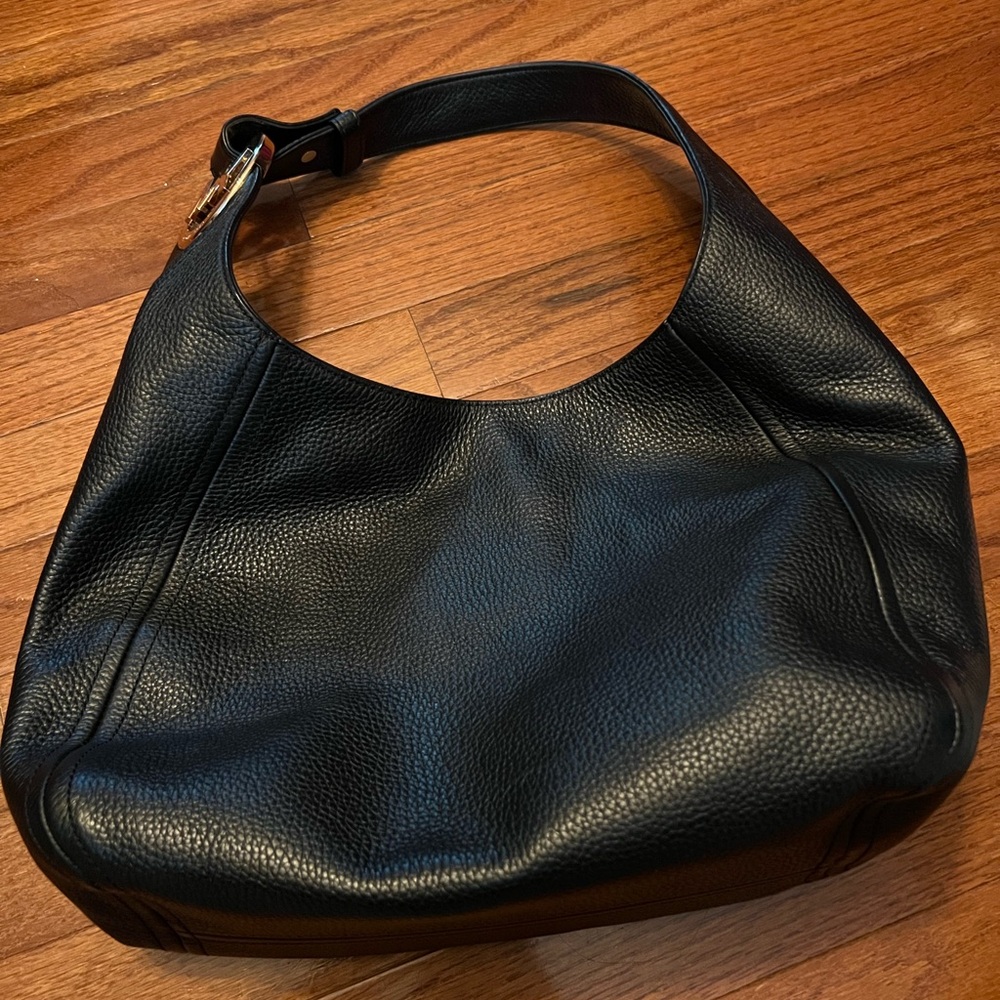 MK Elegant Black Leather Hobo Bag